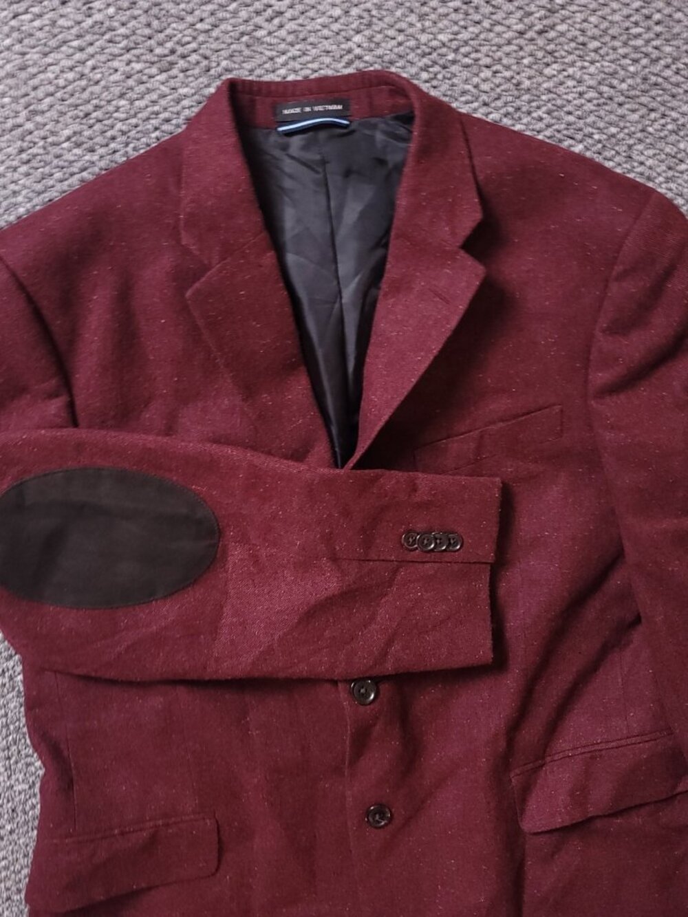 Tommy Hilfiger Blazer Mens 42S Wool Polyester Maroon Burgundy Elbow Suit Jacket